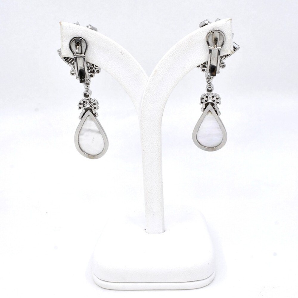 Caravanas En Oro 18K Blanco, Brillantes Y Madre Perla Caravanas En Oro 18K Blanco, Brillantes Y Madre Perla
