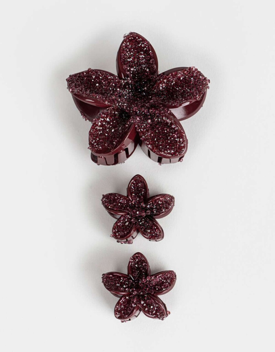 Set De Broches Flor Hawaiana - Rojo Burdeaux 