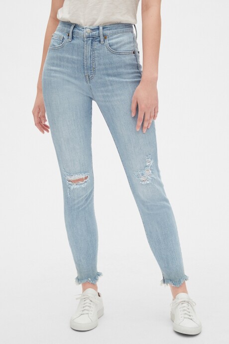 Jean True Skinny Tiro Alto Mujer Light Destroy