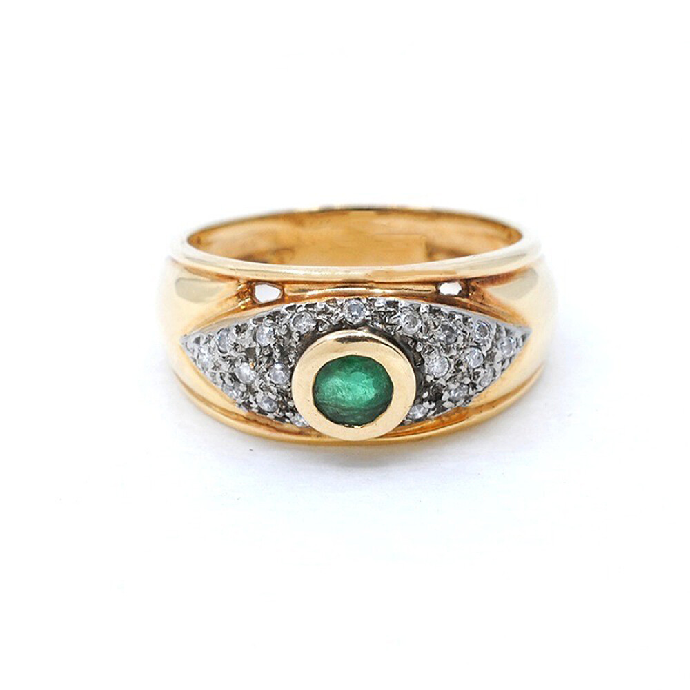 Anillo En Oro 18K, Brillantes Y Esmeralda Anillo En Oro 18K, Brillantes Y Esmeralda