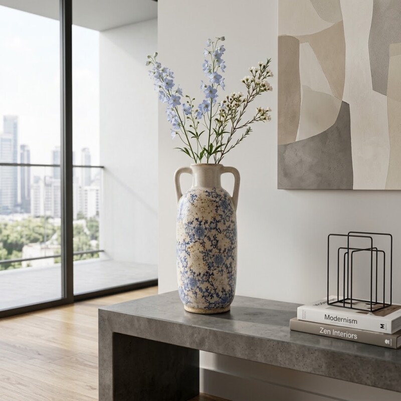 JARRON CERAMICA ESTAMP AZUL 38CM Unica