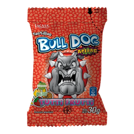 Pastillas acidas BULL DOG 30grs Sabor Tutti Frutti