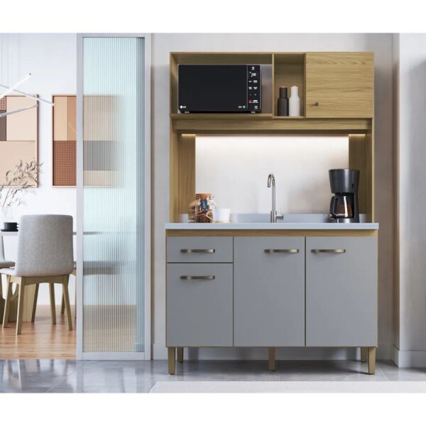 COCINA COMPACTA 4 PUERTAS 1 CAJON 1.22 MT - IPE/GRIS COCINA COMPACTA 4 PUERTAS 1 CAJON 1.22 MT - IPE/GRIS
