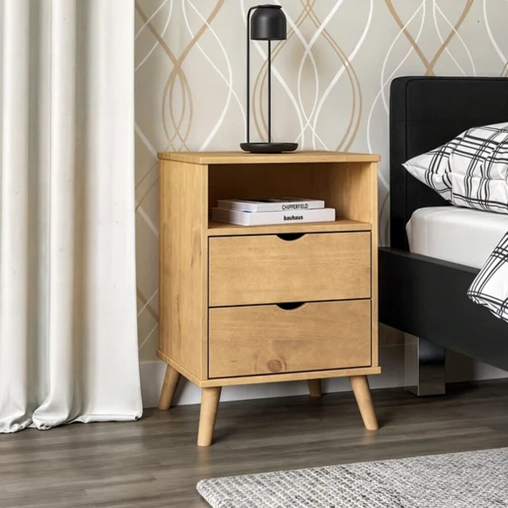 MESA DE LUZ O NOCHE 2 CAJONES CON PATAS EN MADERA MACIZA MADERA