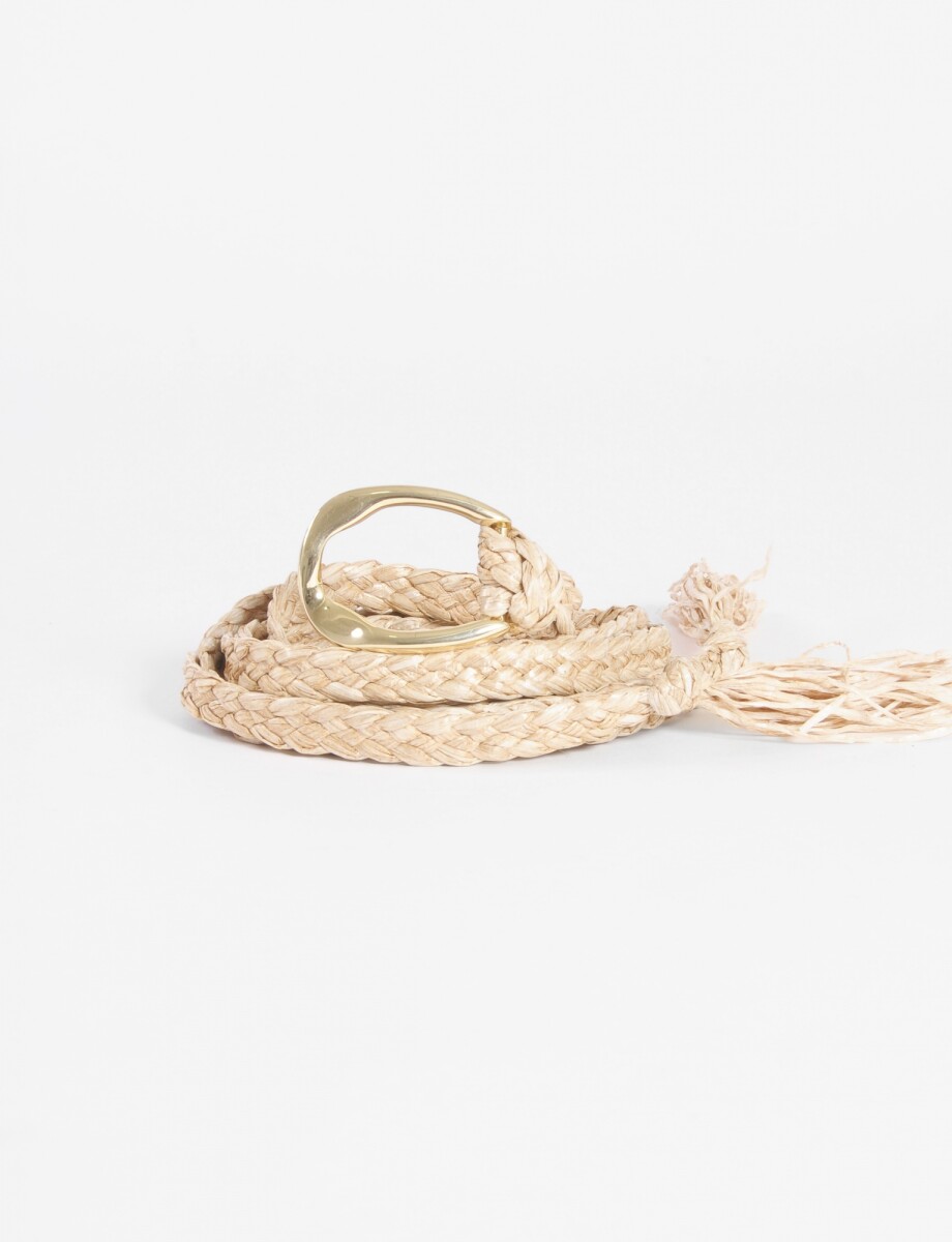 Cinturón rafia hebilla irregular - beige 