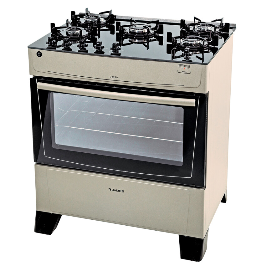 Cocina James 5H C-695 V titanium con mesada de vidrio negro Cocina James 5H C-695 V titanium con mesada de vidrio negro