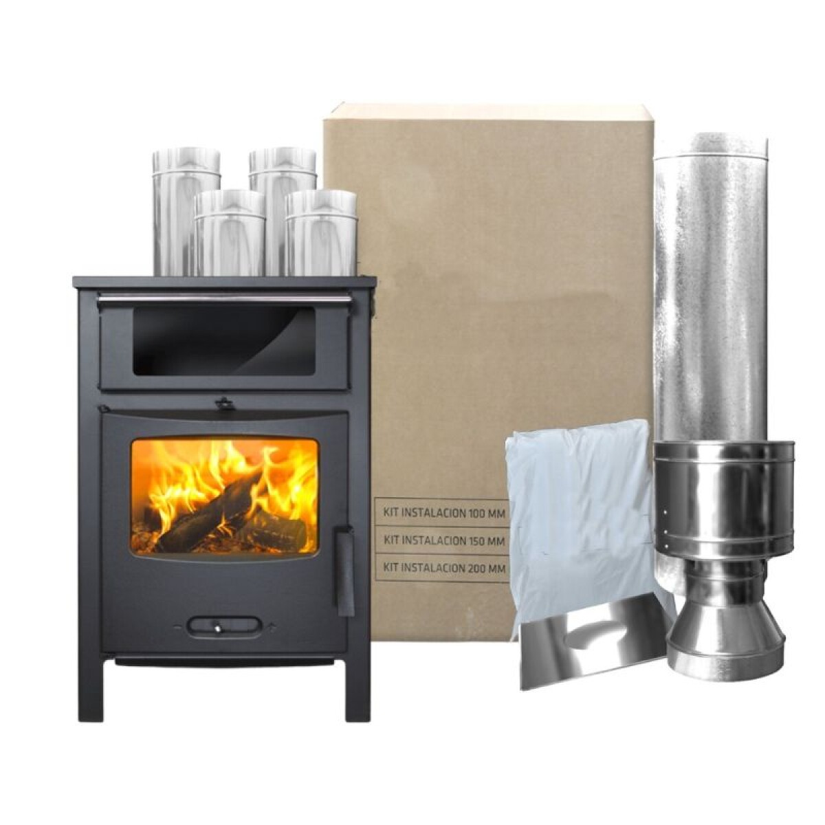 CALEFACTOR ANDES KRONER 60 CON HORNO + KIT DE CAÑOS TECHO 1 PLANTA - BDF 