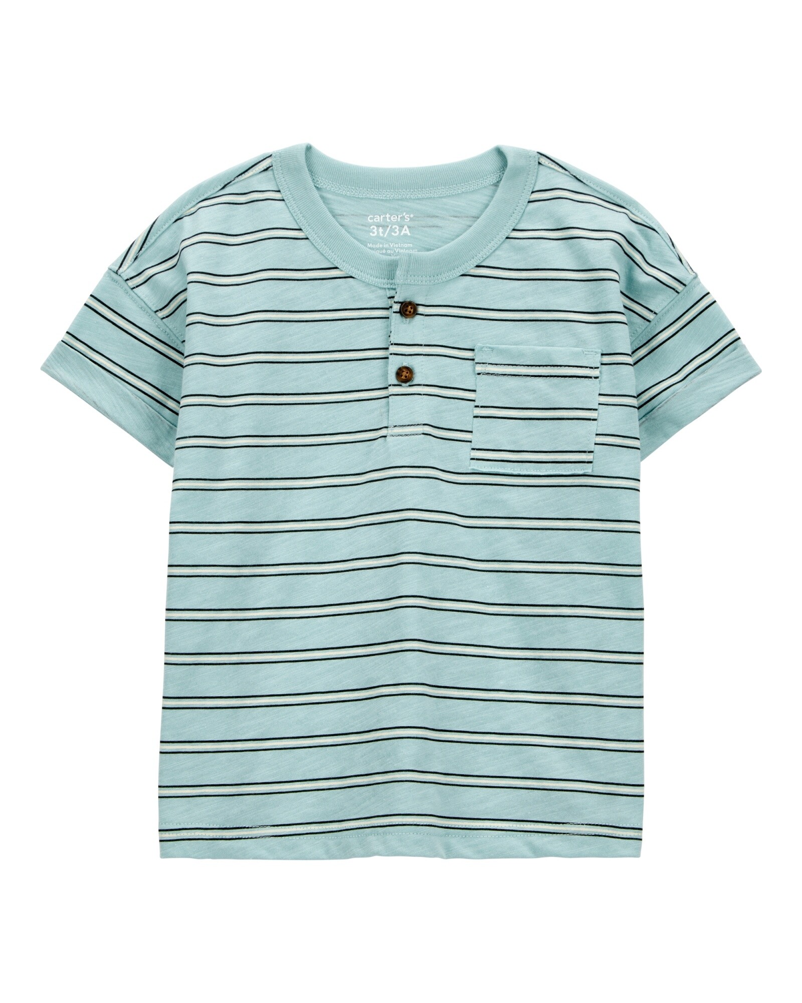 Remera henley de algodón, manga corta, diseño a rayas Sin color