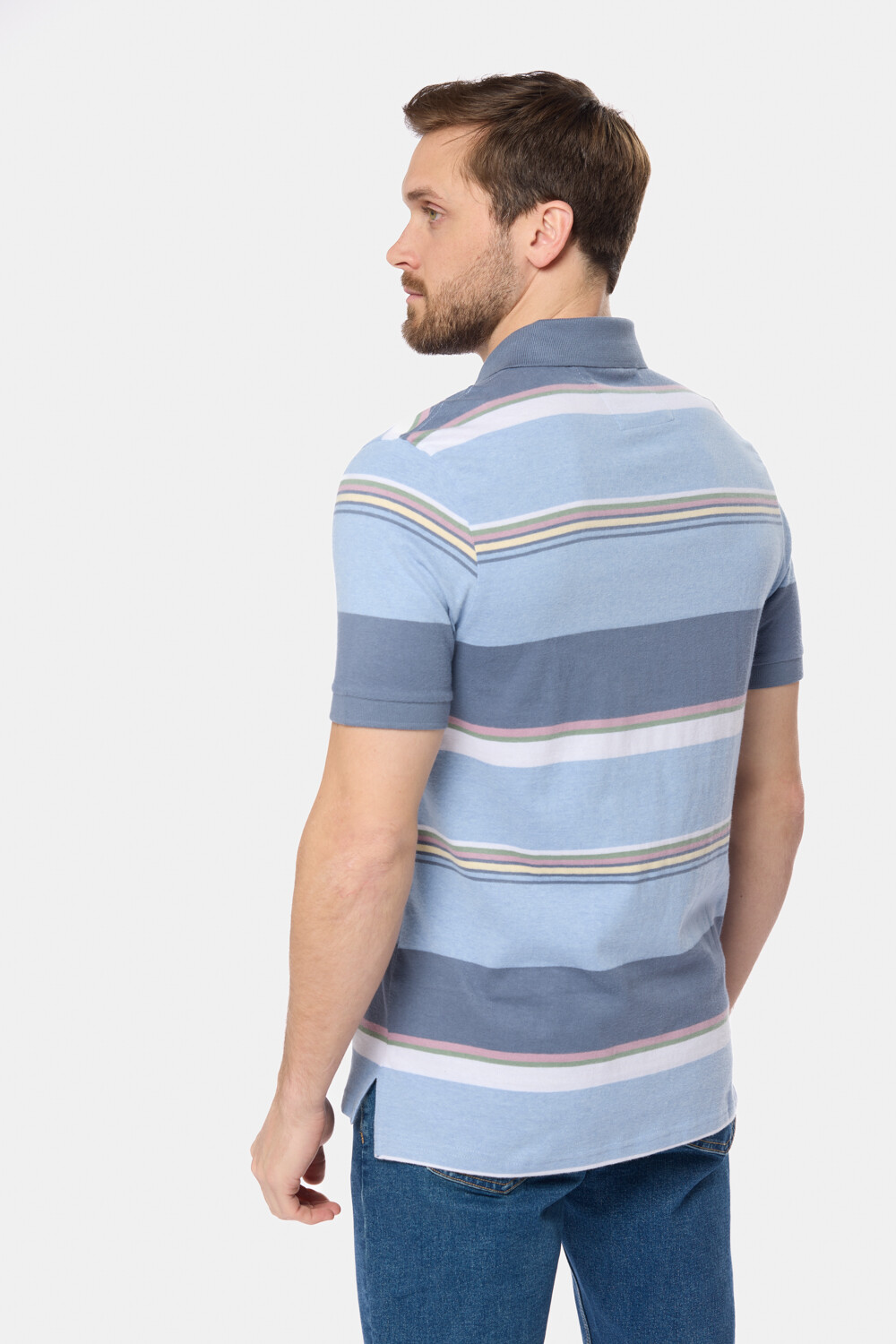 REMERA POLO RAYADA JERSEY Celeste