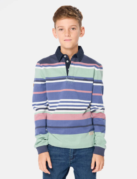 REMERA POLO RAYADA Azul