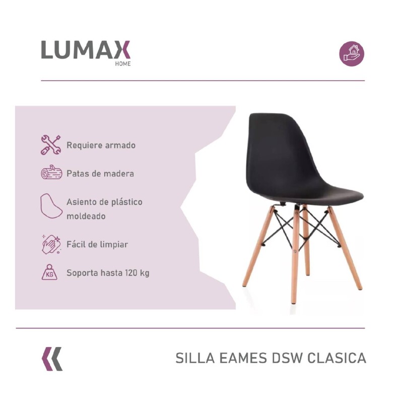 Silla De Comedor Eames Pack 4 Unidades Varios Colores Lumax Negra