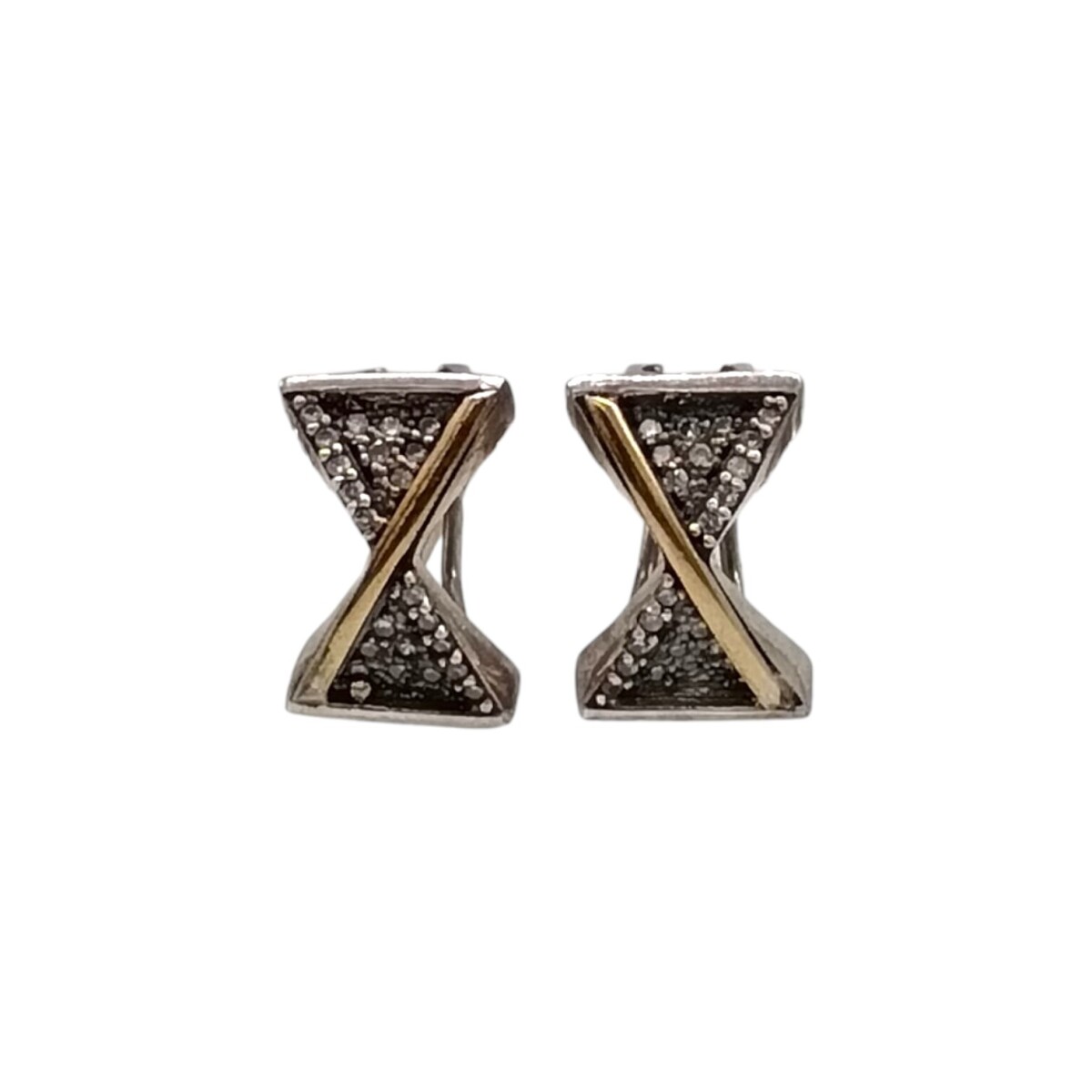 Caravanas Reloj de Arena-Plata y oro-Piedra Zirconia-CA5150 - conpiedra 