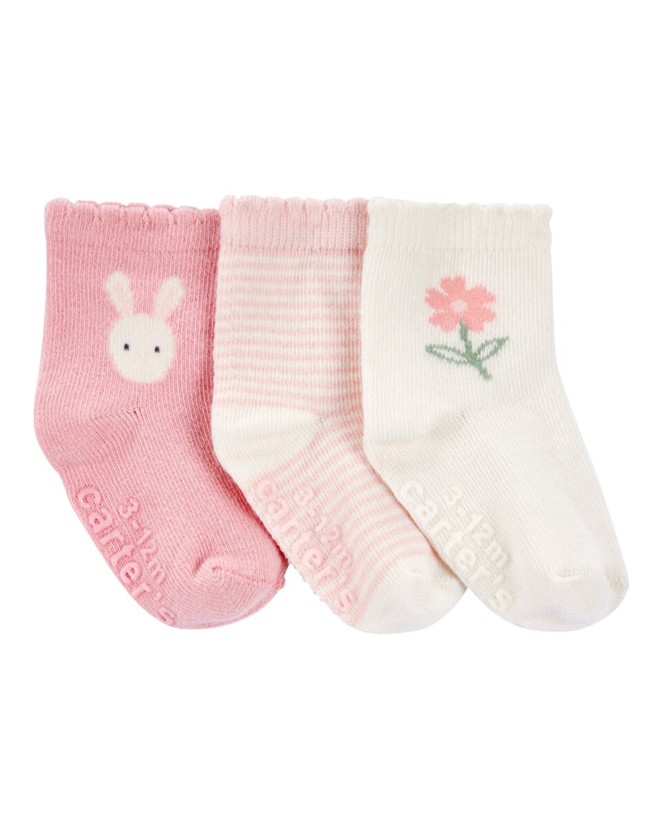 Pack tres pares de medias de algodón, rosadas 