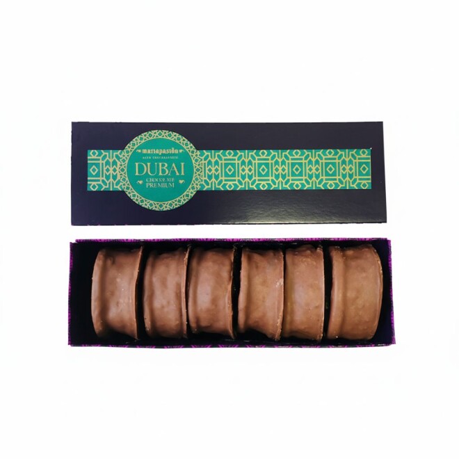 Caja Alfajor DUBAI Chocolate Leche 37% x6 unidades Caja Alfajor DUBAI Chocolate Leche 37% x6 unidades