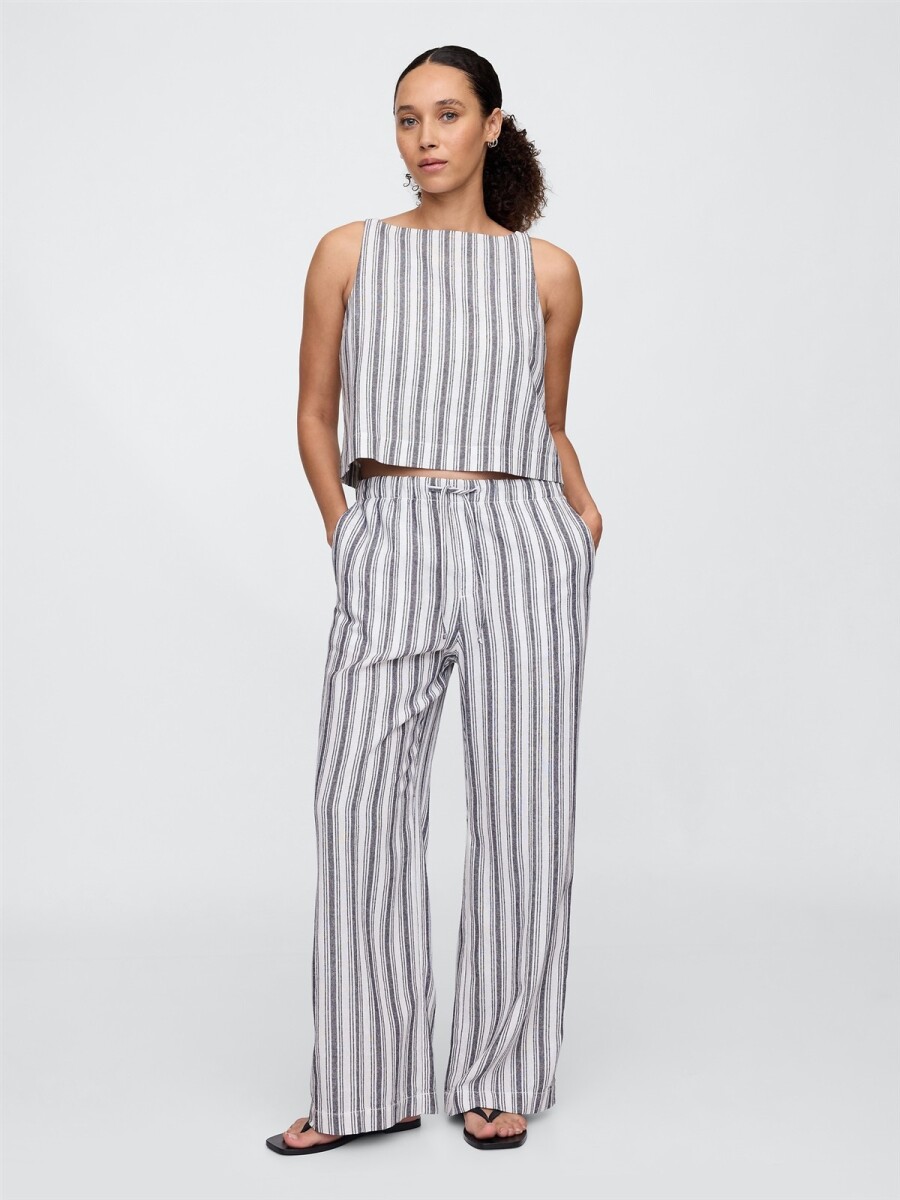 Pantalón De Lino Mujer - Blue White Stripe 