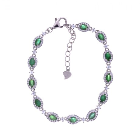 Pulsera de plata 925 rodinada con esmeralda y circonias. Pulsera de plata 925 rodinada con esmeralda y circonias.