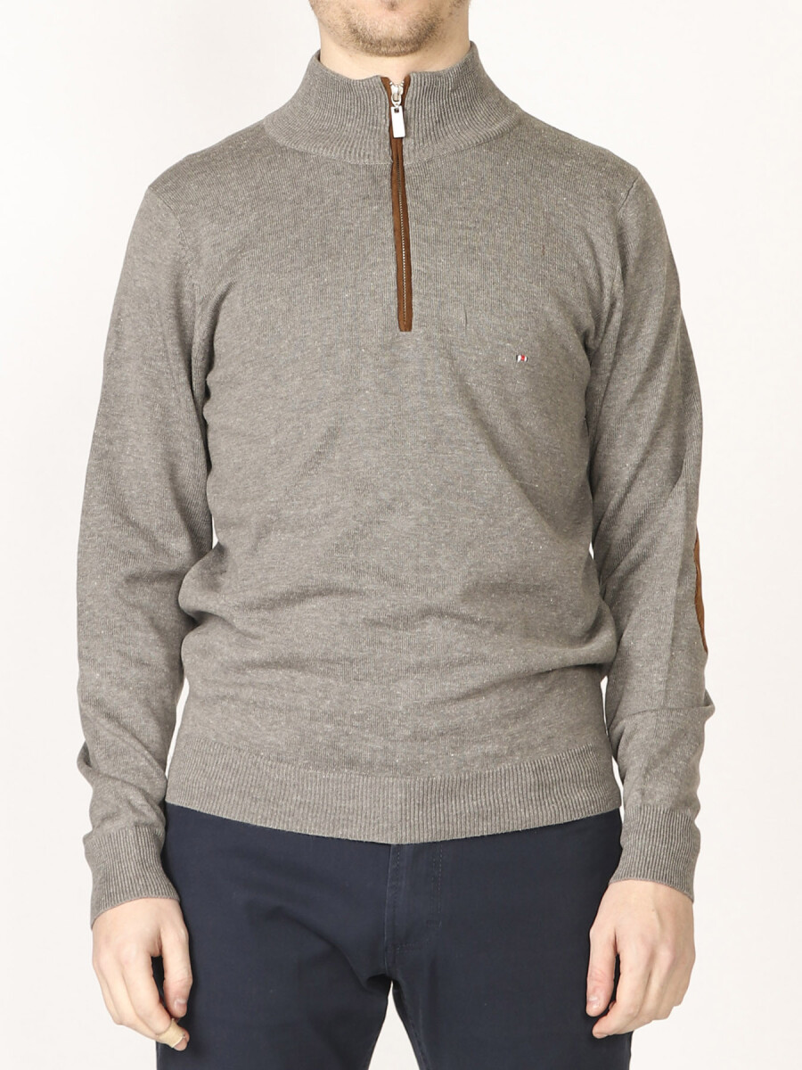 Sweater Medio Cierre Harrington Label - Gris Medio 