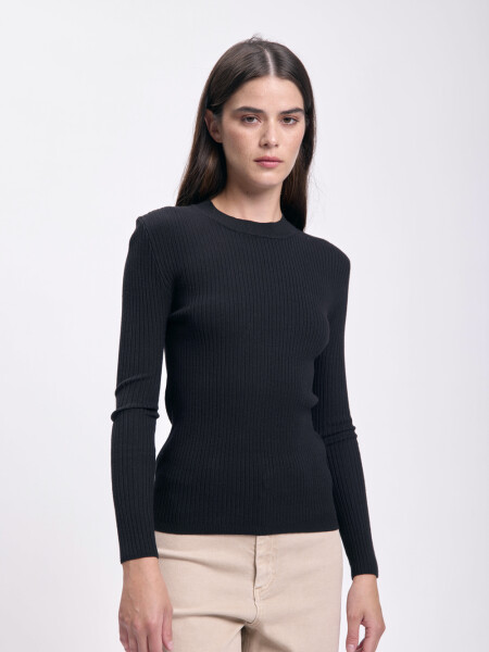Remera punto rib Negro