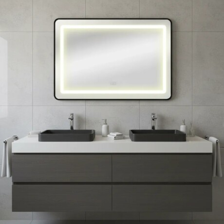 Espejo Horizontal Lumax c/marco desempañador y luz 90x70cm Negro