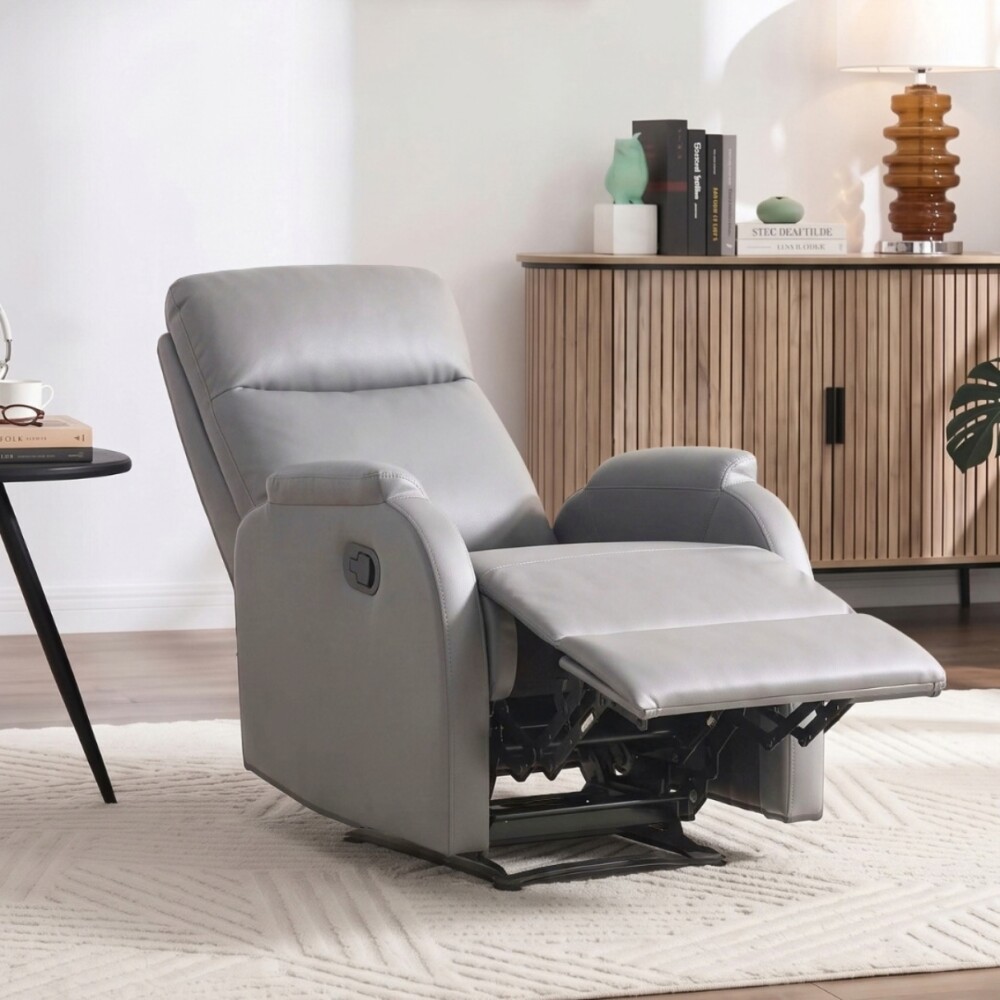 Sillón Recliner 1 Cuerpo Cuero Sintético - Adri Gris Claro