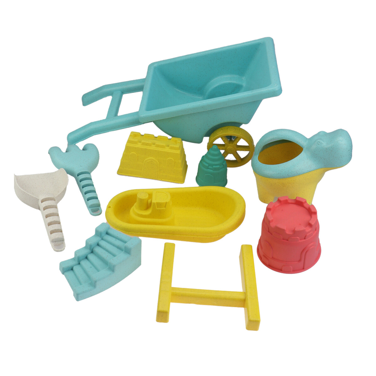 Set Juego Playa Infantil Carretilla Moldes Rastrillo 10pzas - Celeste 