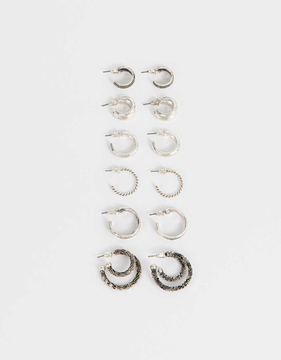 Set De Aros Argolla Bañados En Plata - Plateado 