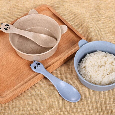 Set de Bowl Tazón y Cuchara para Comida Bebé en Plástico Azul