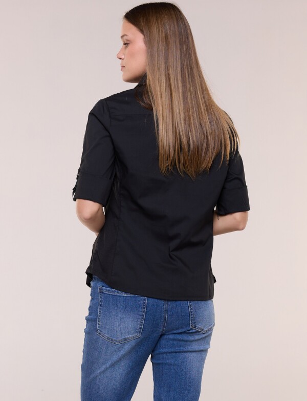 Camisa Algodon Con Laterales Elastizados NEGRO