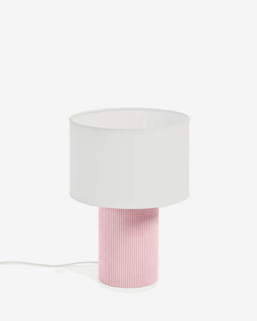 Lámpara de mesa Bianella de pana rosa