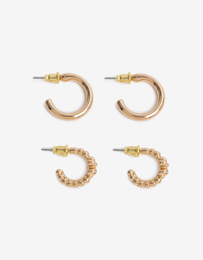 Aros Argollas Set Metal Set De 2 Pares De Argollas De Metal Bañado En Oro - Dorado