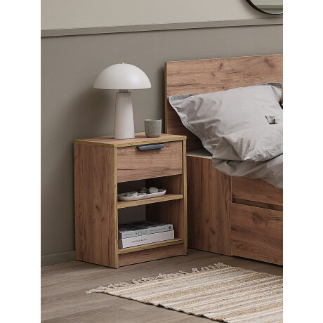 Mesa De Luz Jenslev 1 Cajon 2 Estantes Color Roble