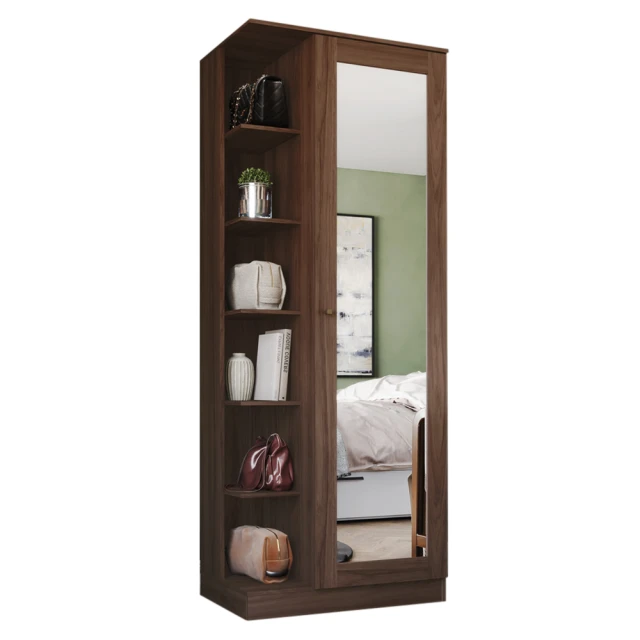 Armario 1 puerta con espejo Marróno scuro