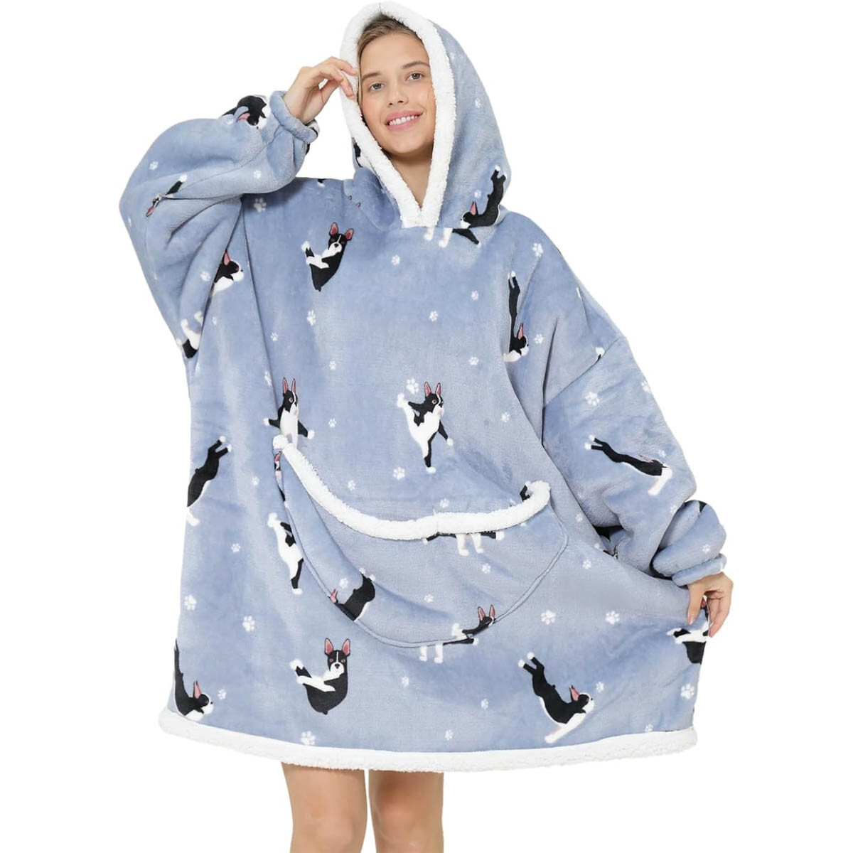 Manta Buzo Poncho Canguro Polar C/ Capucha Corderito - Perrito 