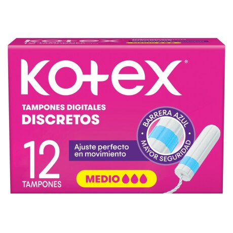 Kotex Tampones Medio x12 – Protección Segura y Frescura Prolongada Kotex Tampones Medio x12 – Protección Segura y Frescura Prolongada