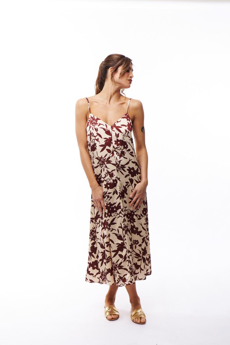 VESTIDO LENA ESTAMPADO BORDO Y CRUDO