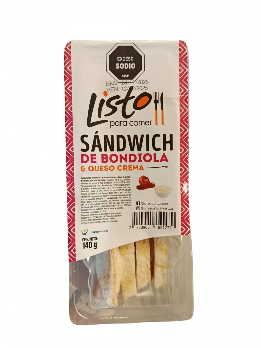 SANDWICH BONDIOLA QUESO CREMA X2 LISTO PARA COMER +SOLO PDE O WEB+ 