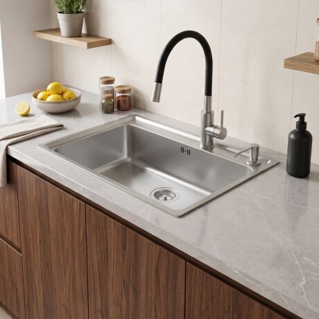 Pileta de cocina Lumax Acero Simple Canilla flexible 55x40 cm Negro