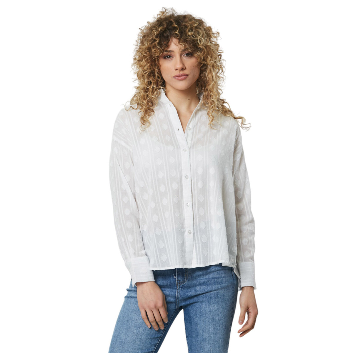 Camisa de Algodón Texturada para Dama UFO Vega Blanco - Blanco 