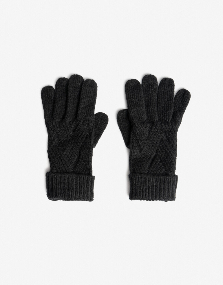 Guantes Tejidos Par De Guantes Con Punto Espigado - Negro