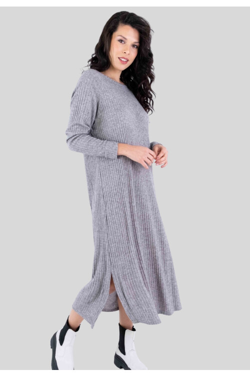 VESTIDO CON TAJOS GRIS MELANGE