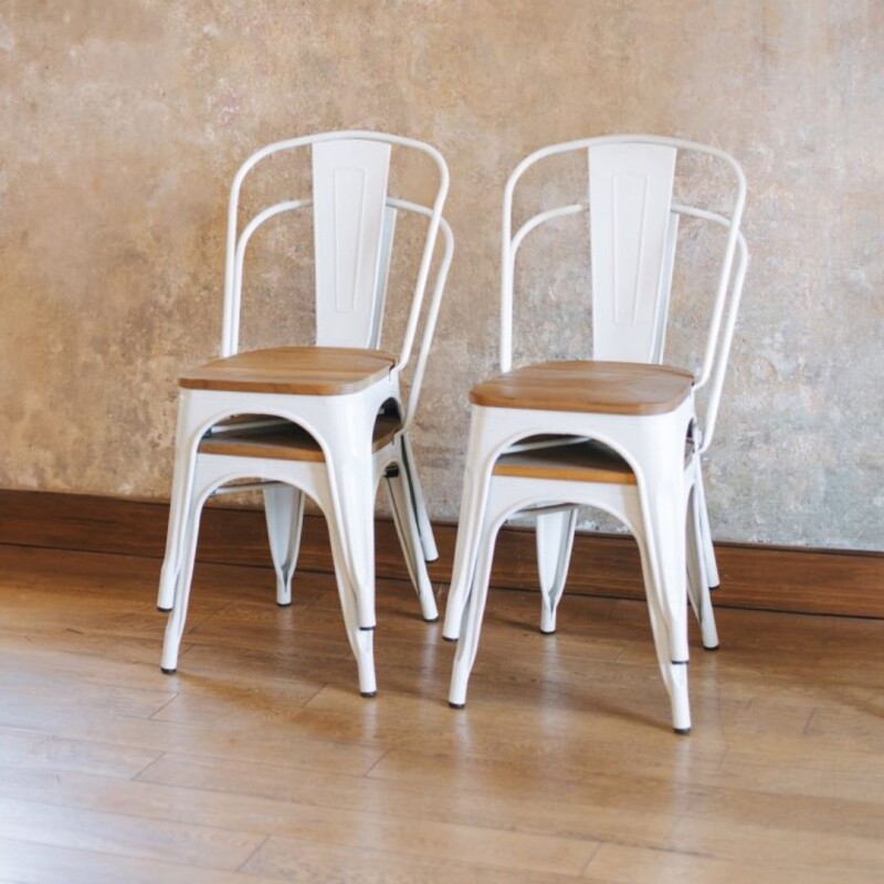 Silla Tolix en Metal asiento en Madera Blanca Silla Tolix en Metal asiento en Madera Blanca
