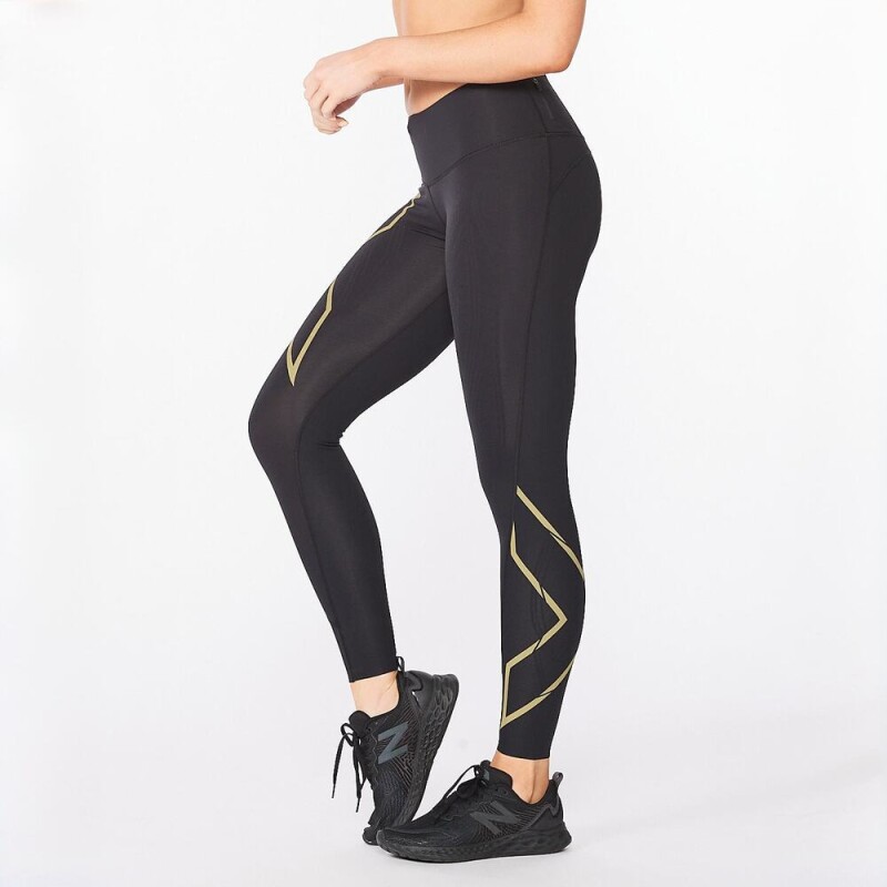 Leggings Running Light Speed Mid-Rise Compression Mujer Black/gold Reflective