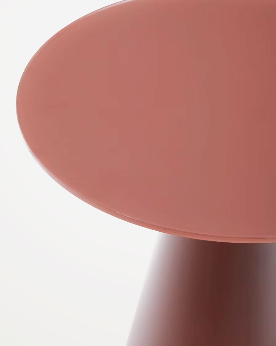 Mesa auxiliar Wilshire cristal templado glaseado y acero acabado pintado terracota mate Ø50cm