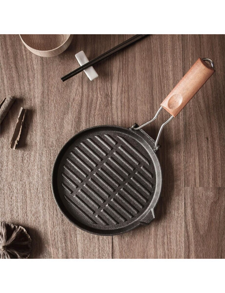 PLANCHA GRIL REDONDA C/ MANGO MADERA D24CM HIERRO PLANCHA GRIL REDONDA C/ MANGO MADERA D24CM HIERRO