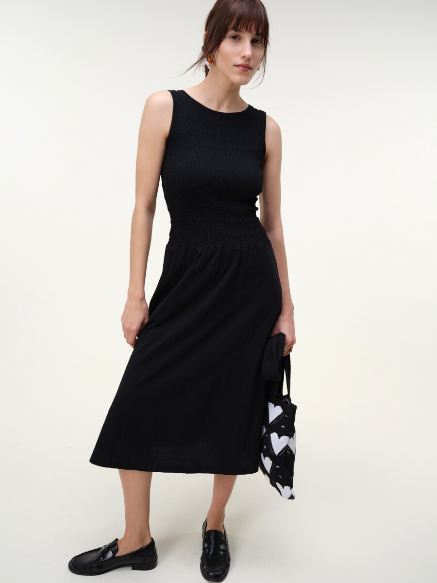 Vestido Frunces Algodón - Negro 