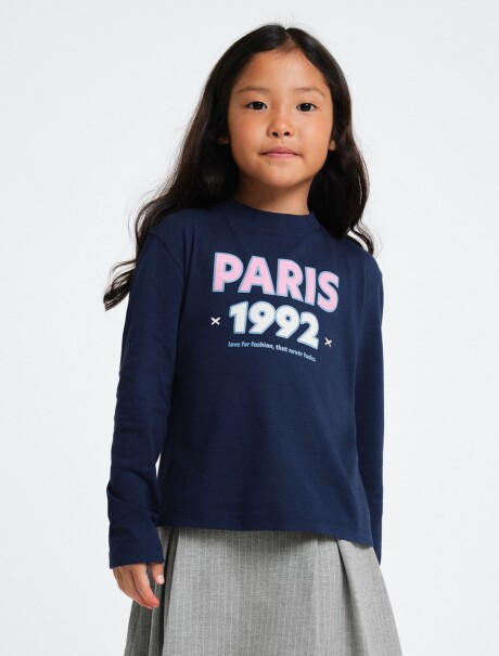 BLUSA DE MANGA LARGA CON ESTAMPADO AZUL