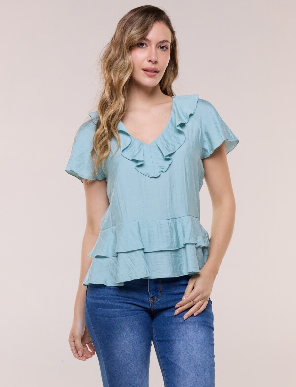 Blusa Satén Péplum VERDE AGUA