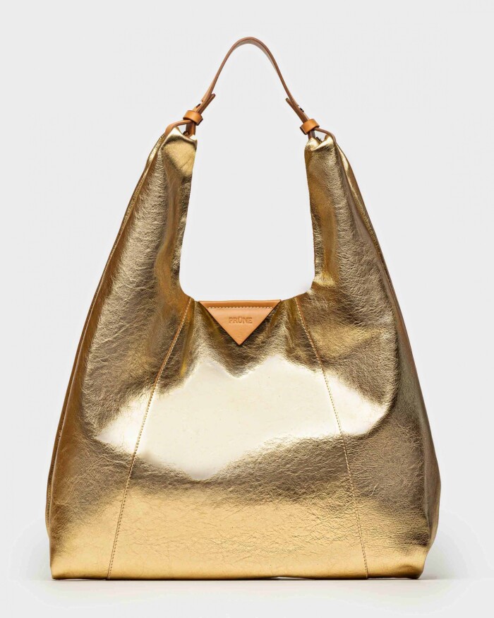 Bolso The Shopping en cuero graneado metalizado Oro Niquel