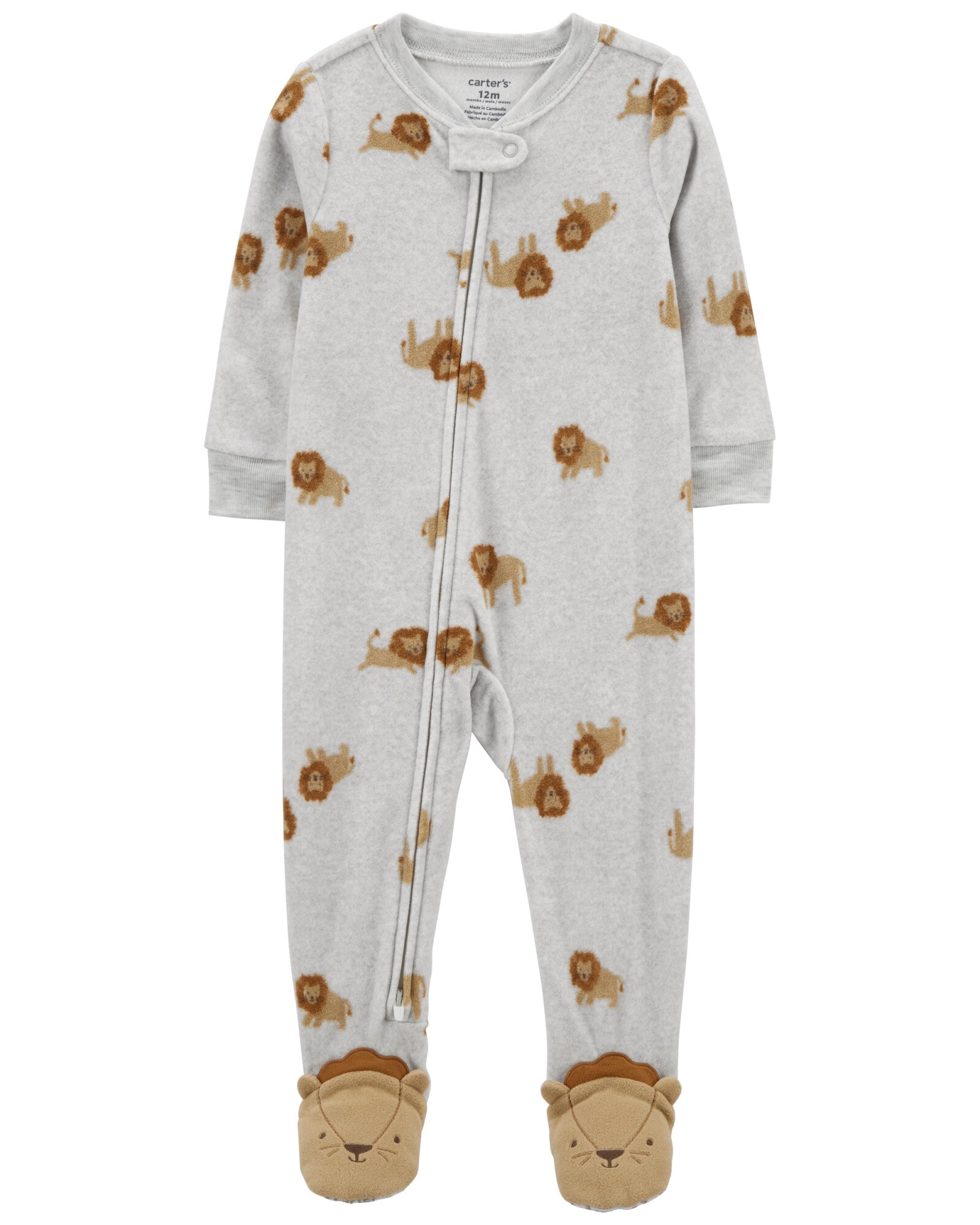 Pijama una pieza de micropolar, con pie, diseño leones Sin color