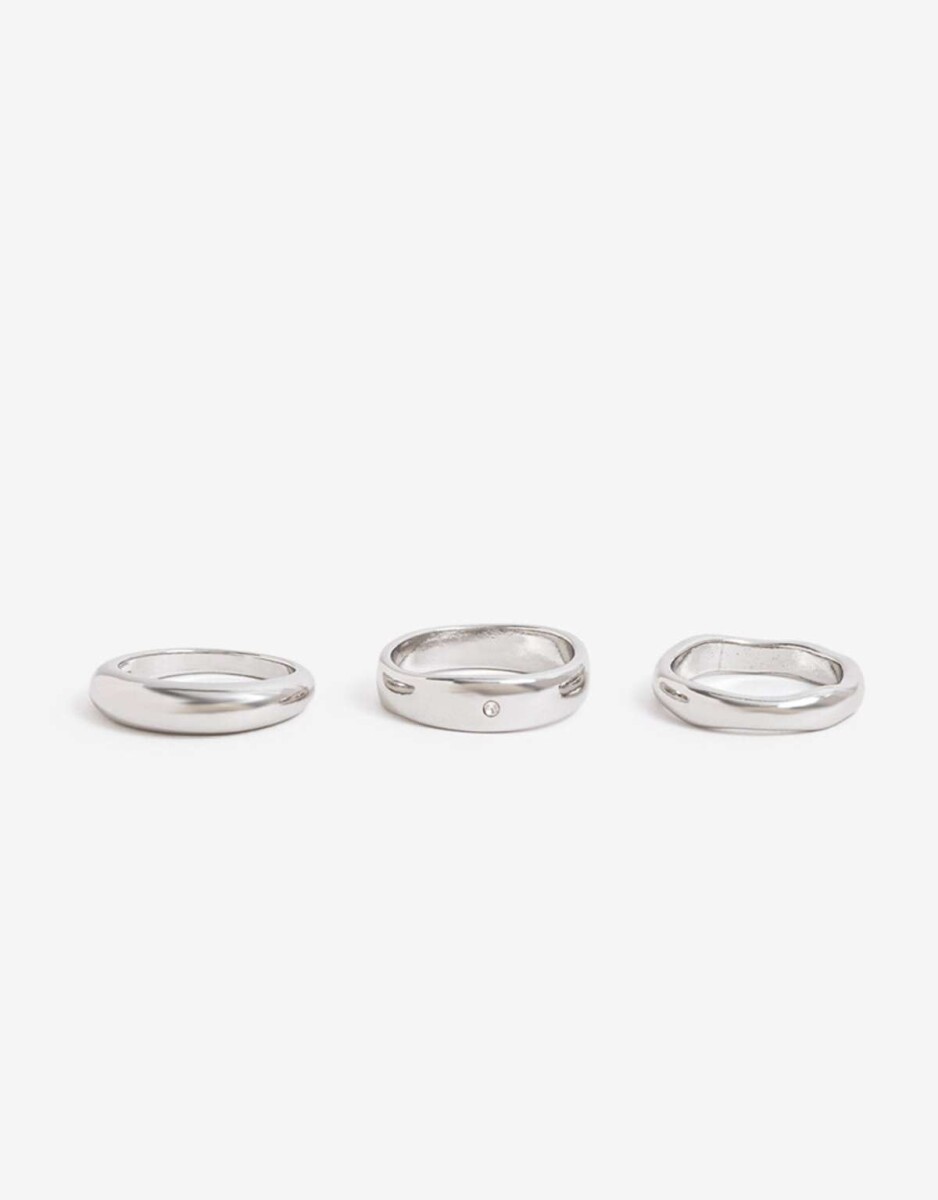 Set De Anillos Metal - Plateado Rodio 